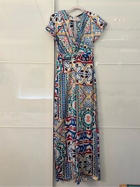 Zara Boho Tile-Print Maxi Dress in Multicolor